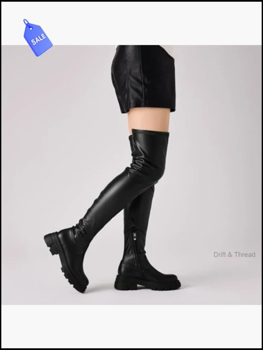 Over the Knee Boots Platform Lug Sole Chunky Heels Stretchy Side Zipper